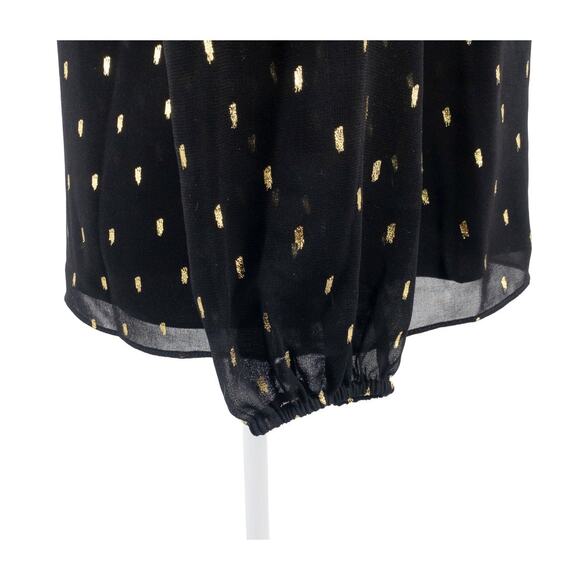 WHBM Black & Gold Foil Dash Mock Neck Sheer Sleeve Blouse Small - Picture 5 of 16
